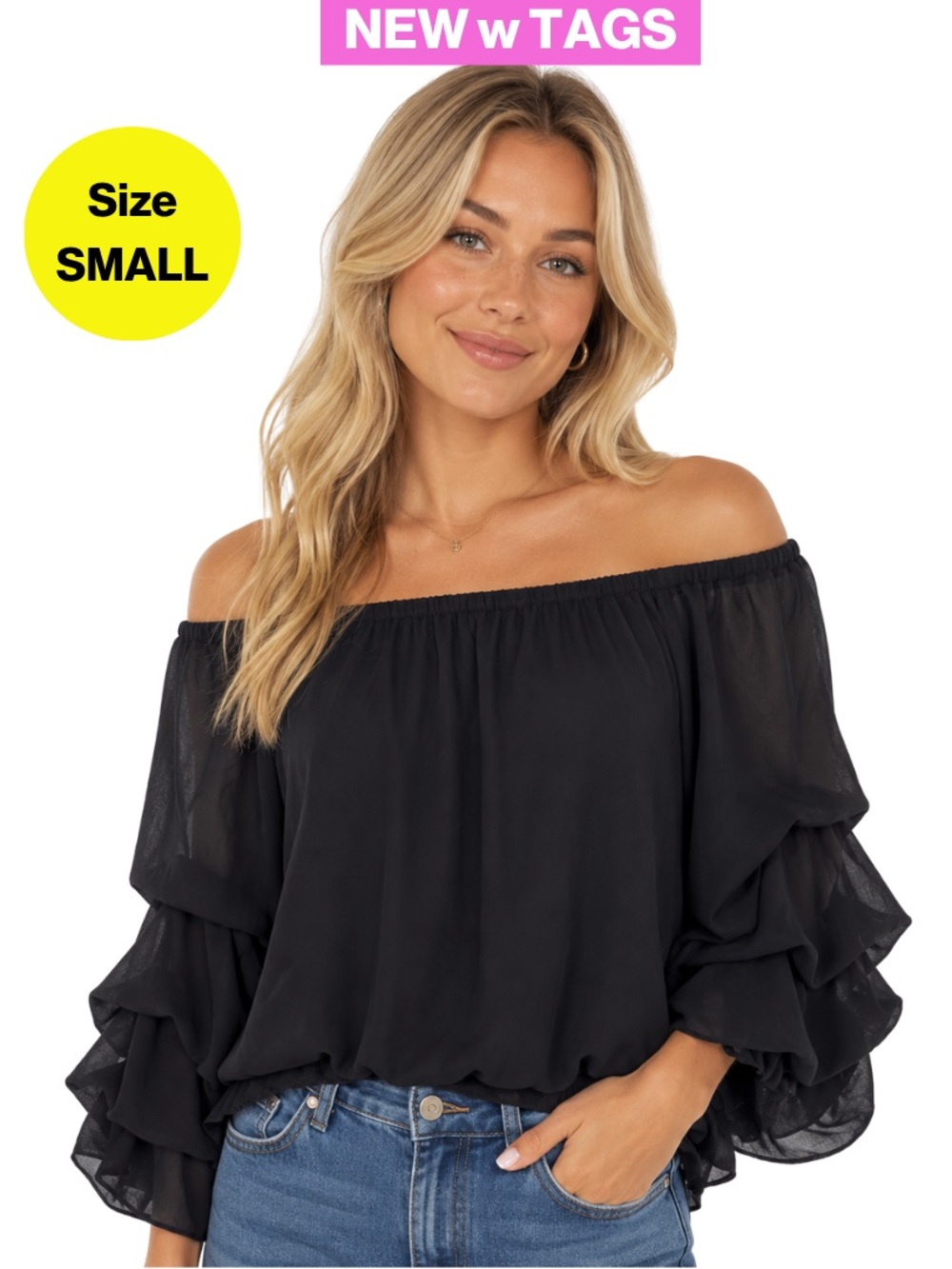 NEW w TAGS 🏷️ 3/for $15 COCO BIANCO Off-Shoulder Ruffle Blouse (Women’s Small)
